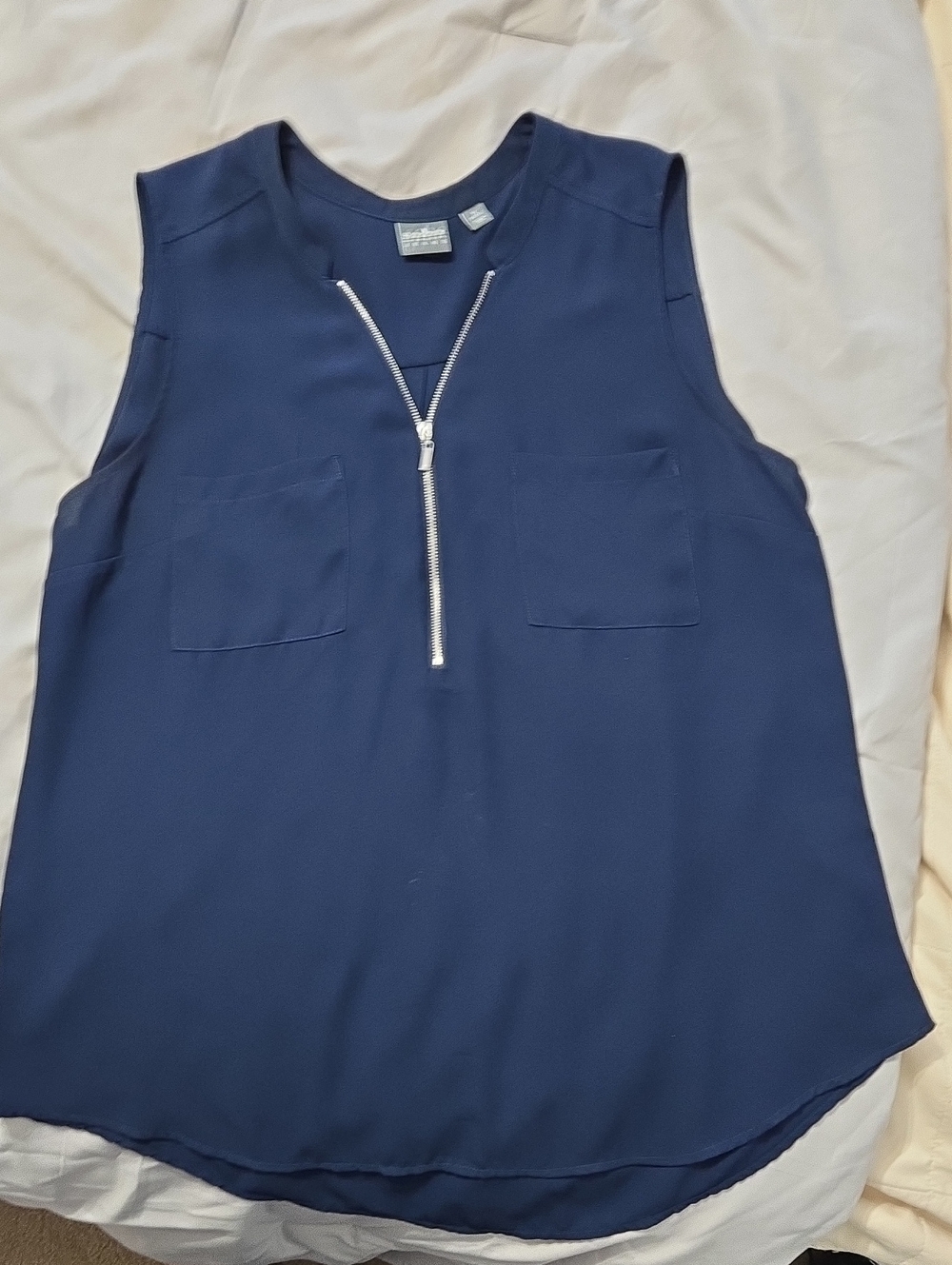 New York & Company Navy Zip-Front Sleeveless Camisole